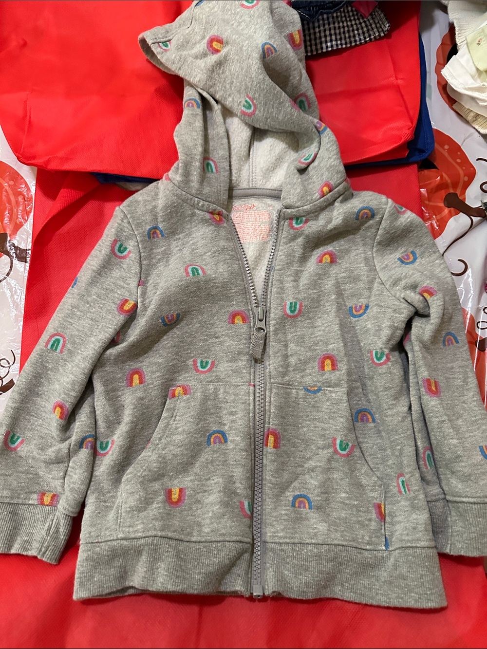 Cat & Jack Gray Zip Hoodie with Rainbow Prints